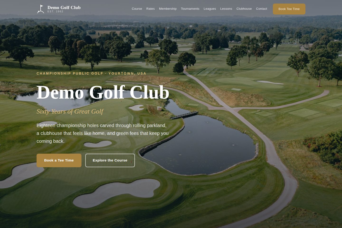 A golf course website built by 2nines