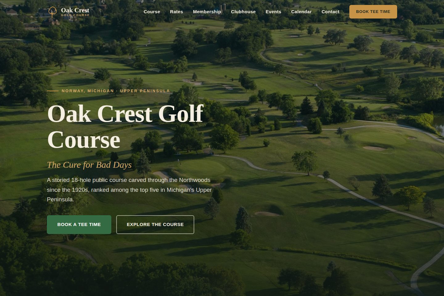 Homepage of the Oak Crest Golf Course website, designed and run by 2nines